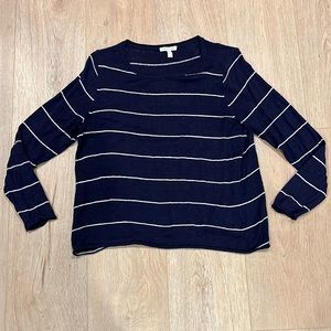 Eileen Fisher 100% Organic Linen Long Sleeve Blue and White Striped Sweater